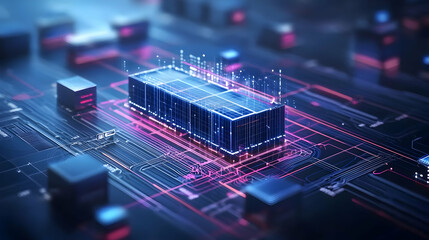 3D Illustration - Quantum Computing Server on Circuit Board