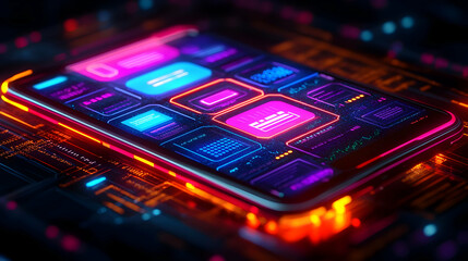 Fototapeta premium 3D Illustration Neon Smartphone Technology Data Circuit