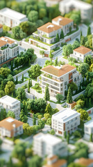 Fototapeta premium 3D Illustration Green City Modern Architecture Residential Area