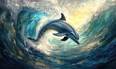 Naklejka premium A dolphin is jumping out of the water
