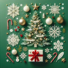 christmas bauble with green and red background with christmas balls