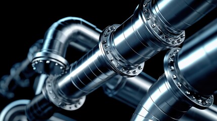 High-tech industrial facility featuring an intricate array of silver pipelines and machinery, illustrating efficient resource transport