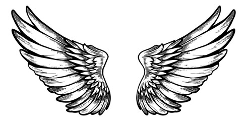 wings pair engraving black and white outline