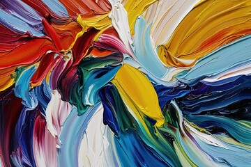 Vibrant Oil Painting Texture with Expressive Brushstrokes on Canvas