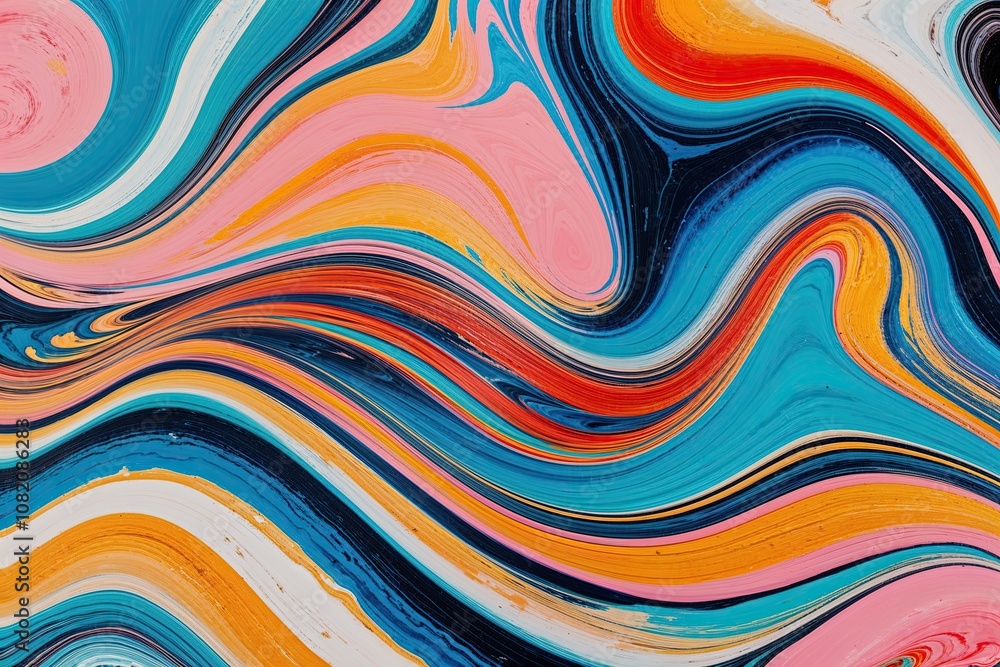 Poster vibrant abstract marbled waves with colorful acrylic textures and dynamic swirling patterns