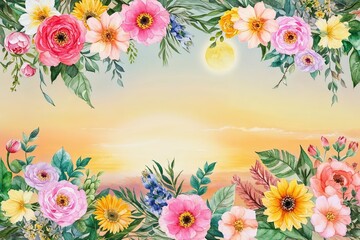 Watercolor Sunrise Floral Assortment for Lush Spring Themes