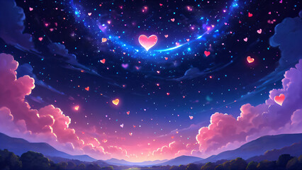 Festive Hearts in the Winter Sky: A Magical Tale of Romance and Tenderness, Illuminated with the Light of Love, Winter Spirit, and Cosmic Wonder under the Starry Glow of the Holiday Season