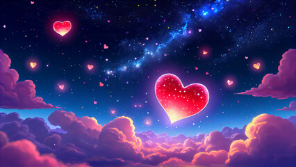 Festive Hearts in the Winter Sky: A Magical Tale of Romance and Tenderness, Illuminated with the Light of Love, Winter Spirit, and Cosmic Wonder under the Starry Glow of the Holiday Season