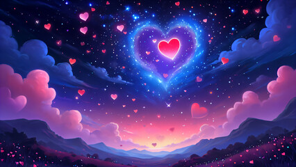 Festive Hearts in the Winter Sky: A Magical Tale of Romance and Tenderness, Illuminated with the Light of Love, Winter Spirit, and Cosmic Wonder under the Starry Glow of the Holiday Season