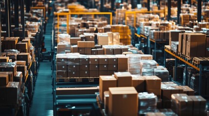 Bulk Package Management: Logistics Center with Packages Being Sorted and Prepared for Delivery, Showcasing Organized and Systematic Process of Efficient Distribution Hub