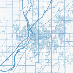 Map of Idaho Falls in Idaho in a professional blue style. Contains layered vector with roads water, parks, etc.