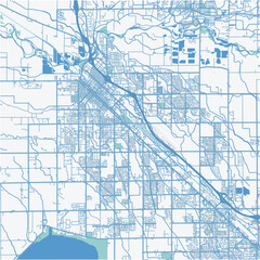 Map of Caldwell in Idaho in a professional blue style. Contains layered vector with roads water, parks, etc.