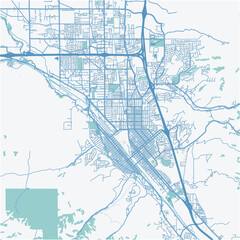 Map of Pocatello in Idaho in a professional blue style. Contains layered vector with roads water, parks, etc.