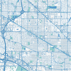 Map of Arlington Heights in Illinois in a professional blue style. Contains layered vector with roads water, parks, etc.