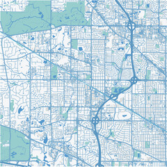 Map of Palatine in Illinois in a professional blue style. Contains layered vector with roads water, parks, etc.