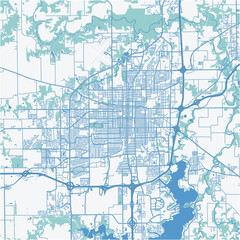 Map of Springfield in Illinois in a professional blue style. Contains layered vector with roads water, parks, etc.