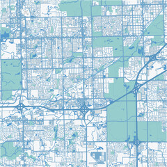 Map of Tinley Park in Illinois in a professional blue style. Contains layered vector with roads water, parks, etc.