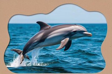 Playful Dolphin Calf Swimming in Ocean Isolated on Cut Out Background