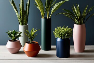 Obraz premium Vintage and Contemporary Vases with Indoor Plant Pots for Chic Home Decoration