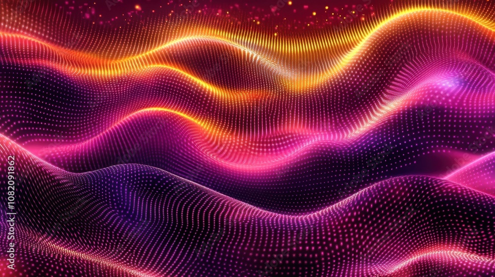 Poster abstract wave patterns in vibrant colors with dots and gradients, perfect for backgrounds, digital a