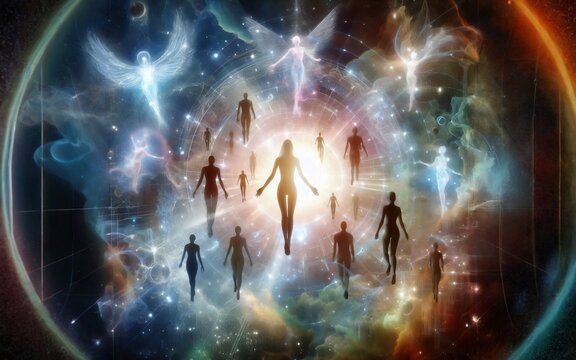 A crowd of people after death, ascension, life after death, meeting with loved ones, resurrection from the dead and the Last Judgment.