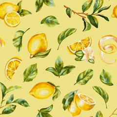 Pattern with lemons on a yellow background