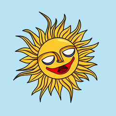 Drawing sun face vintage linocut vector