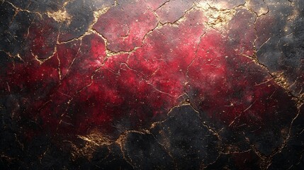 Abstract textured background with red, black, and gold hues, resembling cracked paint or stone.