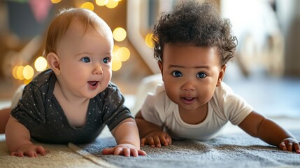 Bouncing Buddies: Adorable Babies Having Fun in a Spacious Play Room