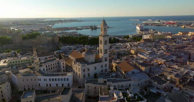 Aerial View Of Bari Cathedral Of Saint Sabinus During Sunset In Bari, Apulia, Italy.