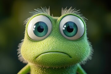 A close-up shot of a green alien with big eyes, suitable for sci-fi or fantasy themes