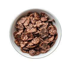 Obraz premium White bowl of chocolate corn flakes isolated on transparent background