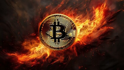 bitcoin with fire flames