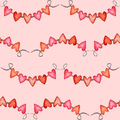 Flags with hearts seamless pattern on pink background for valentine's day