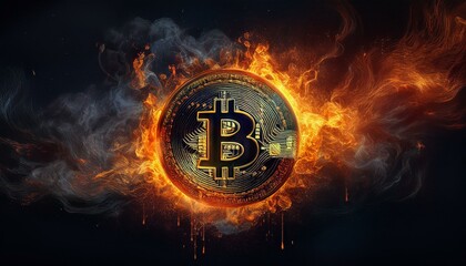 bitcoin with fire flames