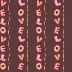 Love lettering seamless pattern for valentine's day on brown background 