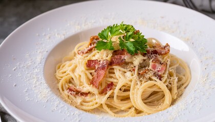 먹음직스러운 까르보나라 파스타