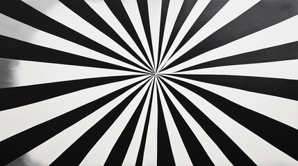 Monochrome Radiance: A Geometric Exploration Where Black and White Rays Converge to a Central Point, Creating a Mesmerizing Study in Contrast and Perspective