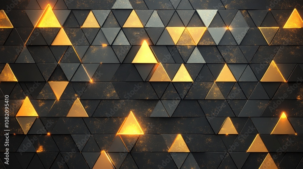 Poster abstract geometric background with shiny gold and black triangles enhancing modern graphic design an