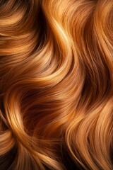 Naklejka premium This closeup of wavy hair highlights its shine, vibrant color, and soft texture, inspiring beauty enthusiasts with tips for maintaining luxurious, effortlessly chic hairstyles that capture attention