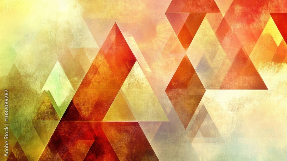 Poster colorful geometric abstract background featuring triangular shapes in warm tones of yellow, orange, 