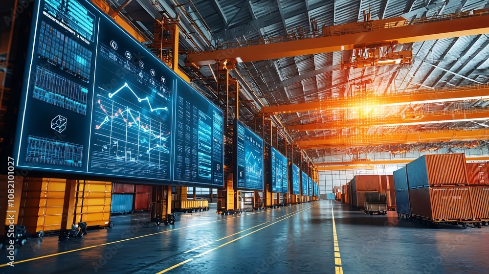 Poster Modern warehouse operations leverage advanced data visualization for enhanced efficiency and productivity