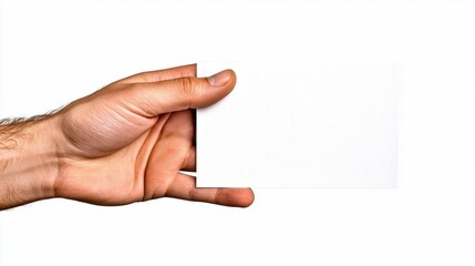 Fototapeta premium A photostock of a hand holding a white blank card on isolated on transparent PNG background, High Quality.