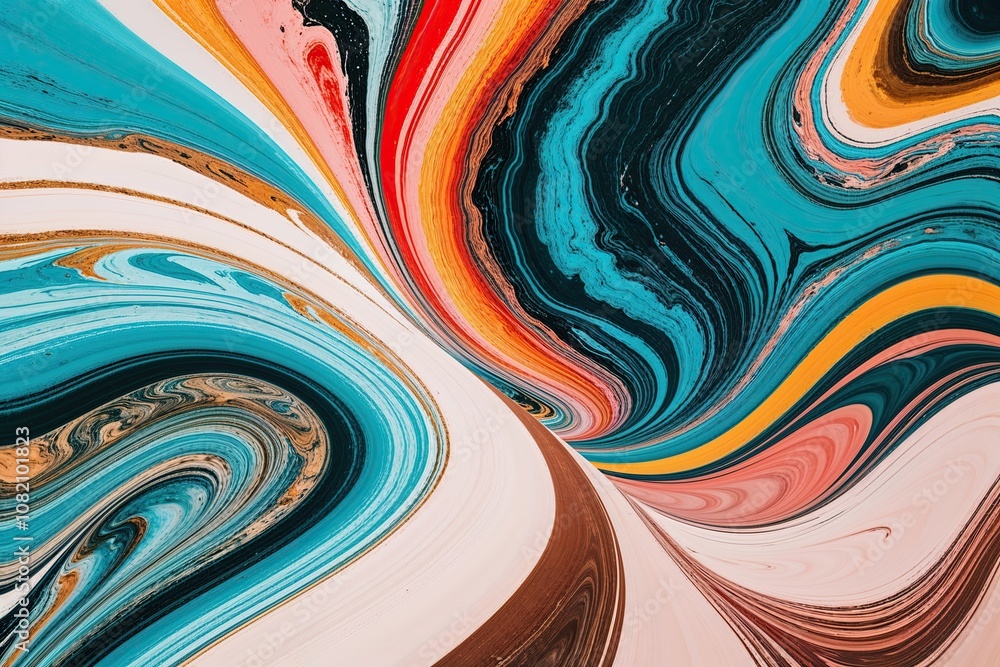 Poster vibrant abstract marbled waves with colorful acrylic textures and dynamic swirl patterns