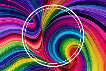 Vibrant Abstract Rainbow Swirl Art with Watercolor Streaks in Circular Frame