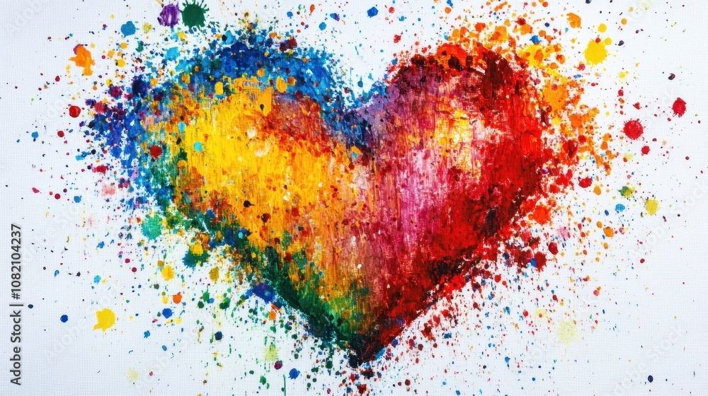 Poster vibrant abstract heart shape created with colorful paint splashes representing love, emotion, and ar