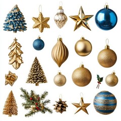 A Festive Collection of Isolated Christmas Decorations on a White Background.Concept of festivity,celebration,winter holiday,Retail, interior design,event planning,graphic design.