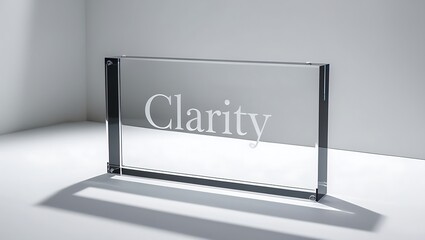 Glass paperweight with the word "Clarity" etched into it.