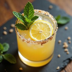 Refreshing lemon basil lemonade for summer cocktail menus, beverage blogs, and drink photography. Perfect for websites, recipe books, and social media content.