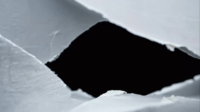 A torn piece of paper revealing a black background beneath as it rips away